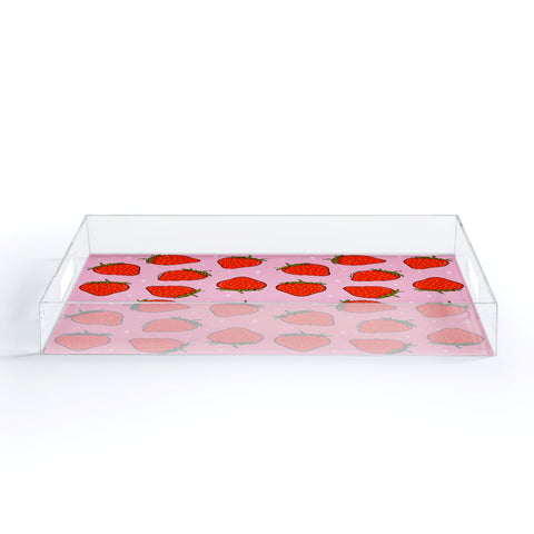 Doodle By Meg Strawberry Print Acrylic Tray Gold Handles