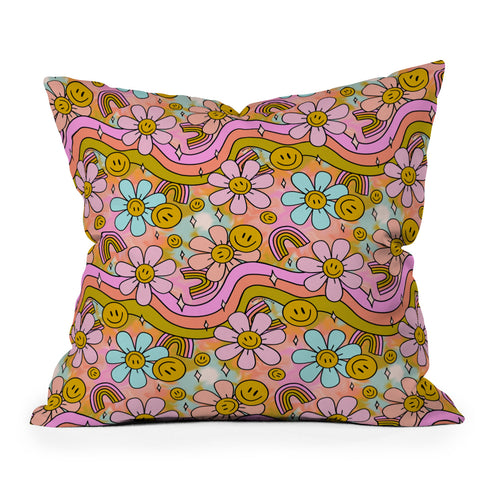 Doodle By Meg Tie Dye Flower Print Outdoor Throw Pillow