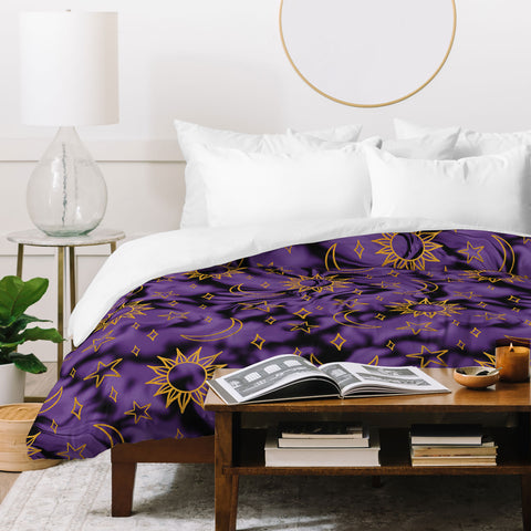 Doodle By Meg Tie Dye Moon Star Print Purple Duvet Cover
