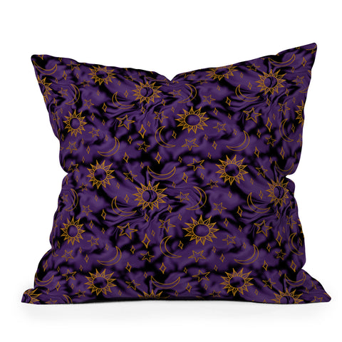 Doodle By Meg Tie Dye Moon Star Print Purple Outdoor Throw Pillow