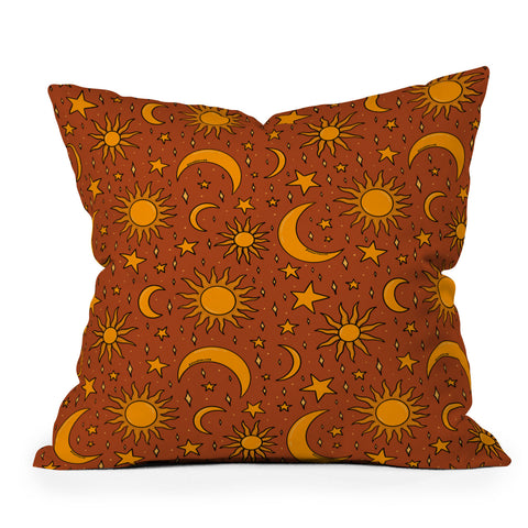 Doodle By Meg Vintage Star and Sun in Rust Outdoor Throw Pillow
