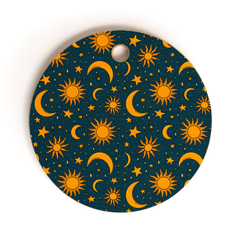 Doodle By Meg Vintage Sun and Star in Navy Cutting Board Round