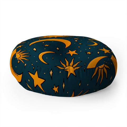 Doodle By Meg Vintage Sun and Star in Navy Floor Pillow Round