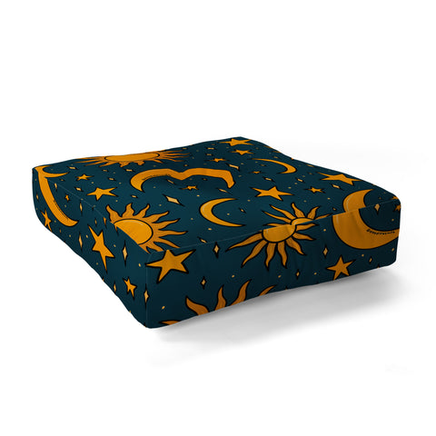 Doodle By Meg Vintage Sun and Star in Navy Floor Pillow Square