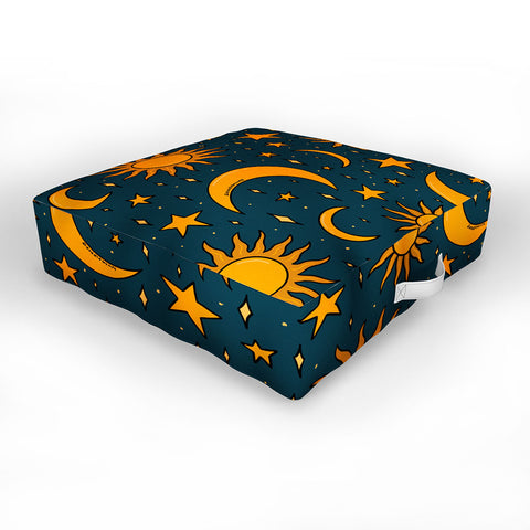 Doodle By Meg Vintage Sun and Star in Navy Outdoor Floor Cushion