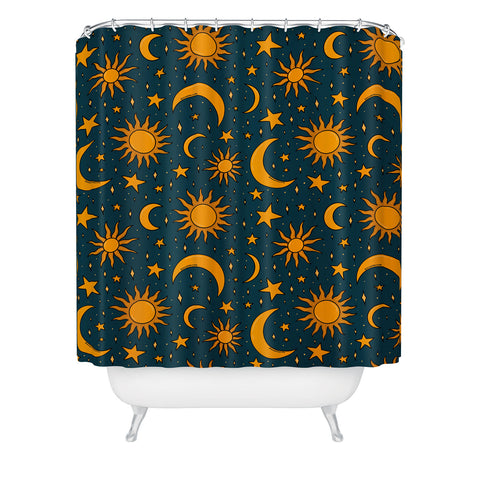 Doodle By Meg Vintage Sun and Star in Navy Shower Curtain