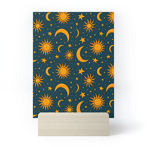 Doodle By Meg Vintage Sun and Star in Navy Mini Art Print