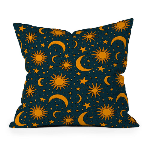 Doodle By Meg Vintage Sun and Star in Navy Throw Pillow