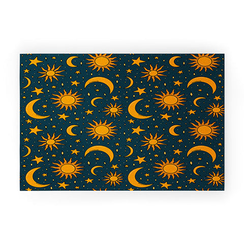 Doodle By Meg Vintage Sun and Star in Navy Welcome Mat