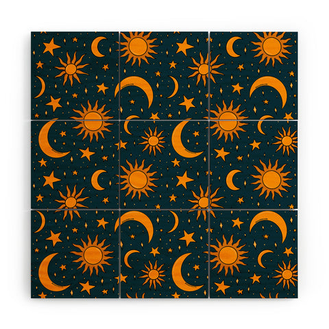 Doodle By Meg Vintage Sun and Star in Navy Wood Wall Mural