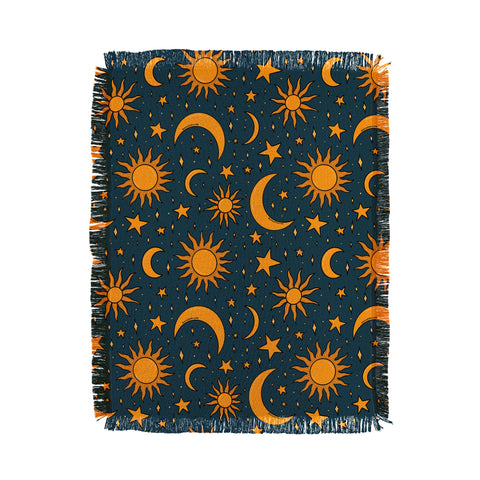 Doodle By Meg Vintage Sun and Star in Navy Throw Blanket