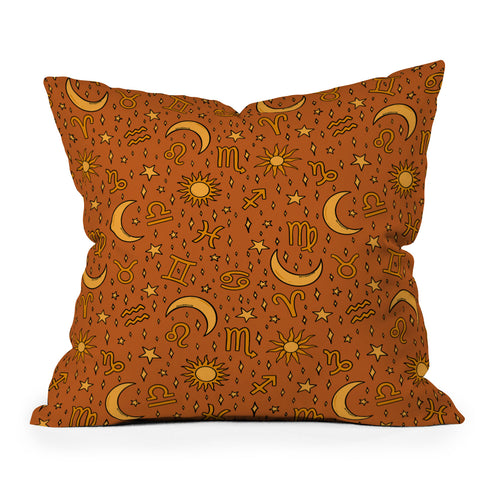 Doodle By Meg Zodiac Sun and Star Print Rust Outdoor Throw Pillow