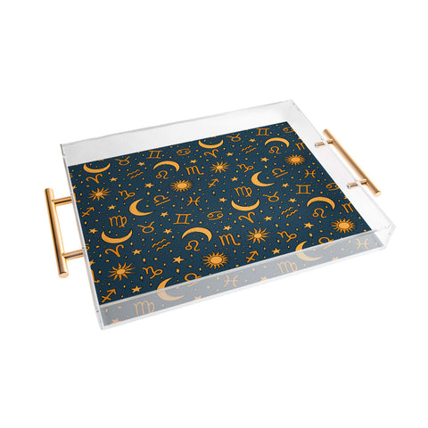 Doodle By Meg Zodiac Sun Star Print Navy Acrylic Tray