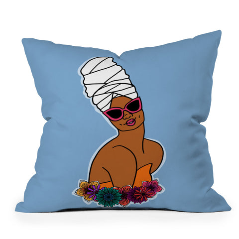 DorcasCreates Ayana in Blue Outdoor Throw Pillow