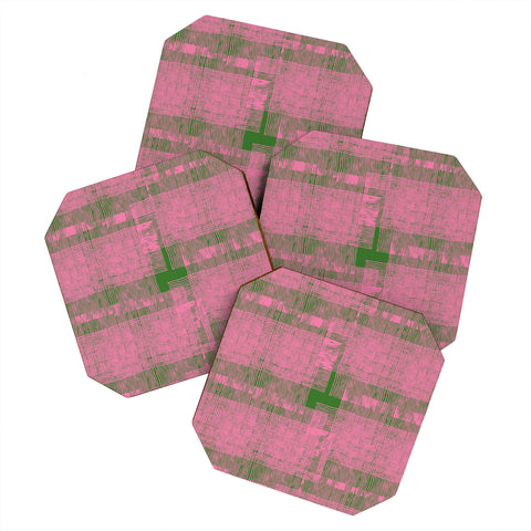 DorcasCreates Pink Green Mesh Pattern Coaster Set