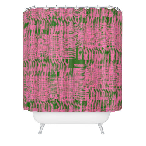 DorcasCreates Pink Green Mesh Pattern Shower Curtain