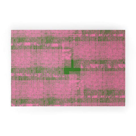 DorcasCreates Pink Green Mesh Pattern Welcome Mat