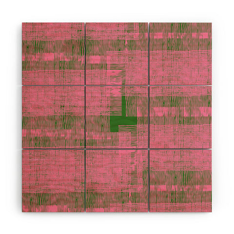 DorcasCreates Pink Green Mesh Pattern Wood Wall Mural