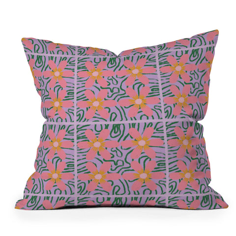 DorcasCreates Psychedelic Daisies Outdoor Throw Pillow