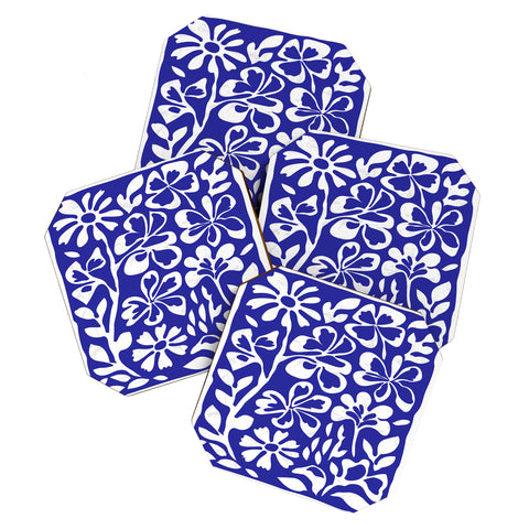 DorisciciArt Indigo boho floral Coaster Set