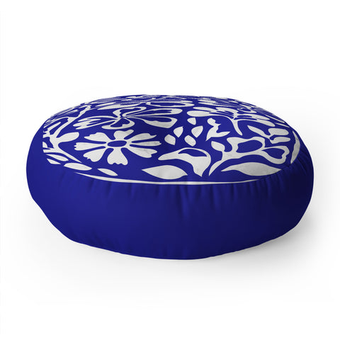 DorisciciArt Indigo boho floral Floor Pillow Round