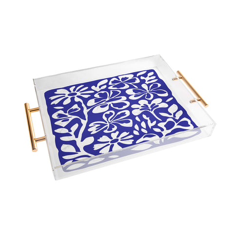 DorisciciArt Indigo boho floral Acrylic Tray
