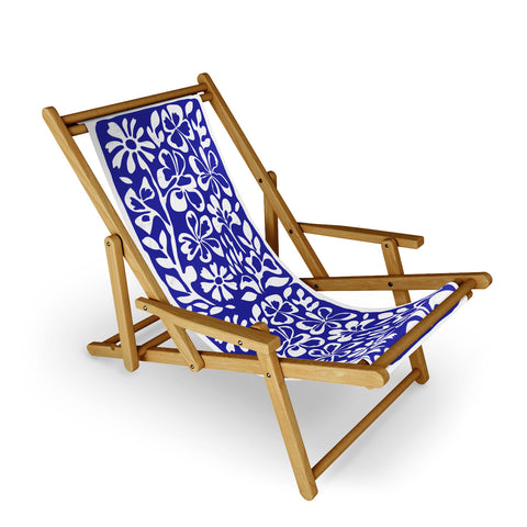 DorisciciArt Indigo boho floral Sling Chair