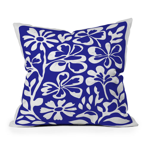 DorisciciArt Indigo boho floral Outdoor Throw Pillow