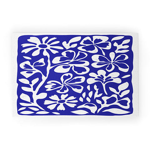 DorisciciArt Indigo boho floral Welcome Mat