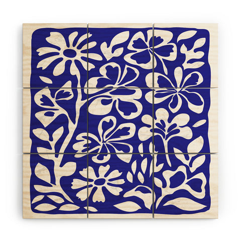 DorisciciArt Indigo boho floral Wood Wall Mural