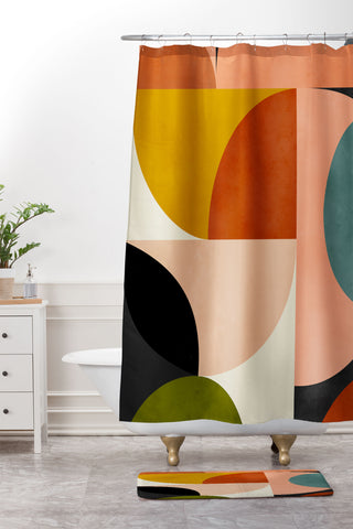 DreamPrintDesigns Geometric Abstract Mid Century Shower Curtain And Mat