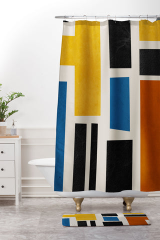 DreamPrintDesigns Mid Century Primary Colors Shower Curtain And Mat