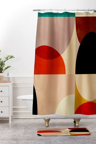 DreamPrintDesigns Modern Abstract Mid Century 3 Shower Curtain And Mat