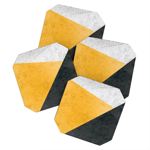 DreamPrintDesigns Modern Yellow Black Geometric Coaster Set