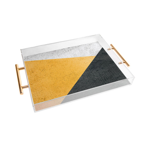 DreamPrintDesigns Modern Yellow Black Geometric Acrylic Tray