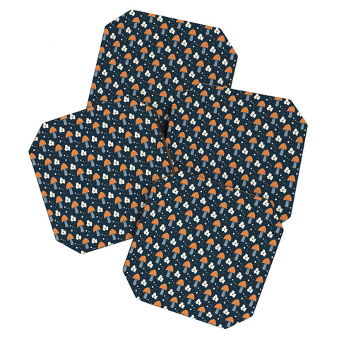 DreamPrintDesigns Orange Mushroom White Flowers Coaster Set