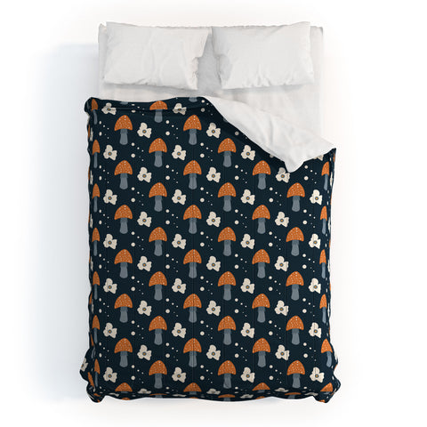 DreamPrintDesigns Orange Mushroom White Flowers Comforter