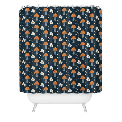 DreamPrintDesigns Orange Mushroom White Flowers Shower Curtain
