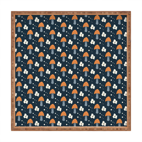 DreamPrintDesigns Orange Mushroom White Flowers Square Tray