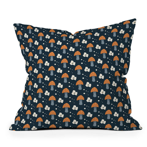 DreamPrintDesigns Orange Mushroom White Flowers Outdoor Throw Pillow