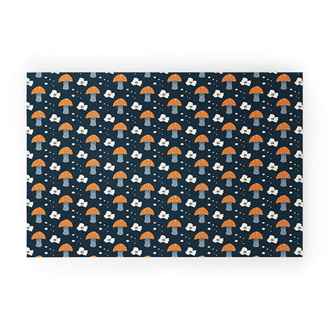 DreamPrintDesigns Orange Mushroom White Flowers Welcome Mat