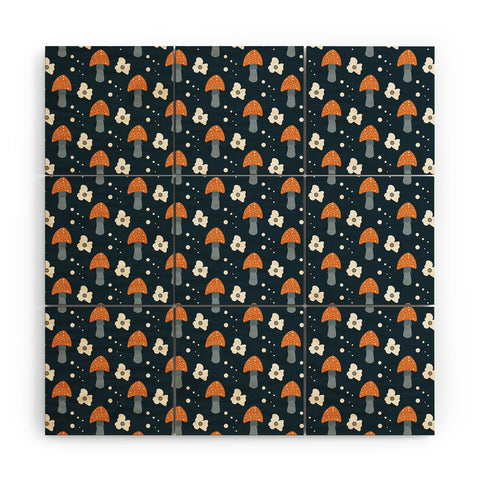 DreamPrintDesigns Orange Mushroom White Flowers Wood Wall Mural