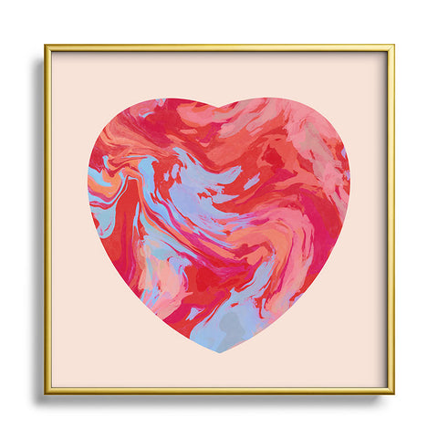 El buen limon Heart and love retro psychedelic Square Metal Framed Art Print