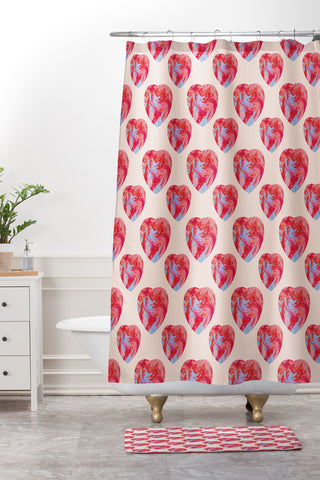 El buen limon Heart and love retro psychedelic Shower Curtain And Mat
