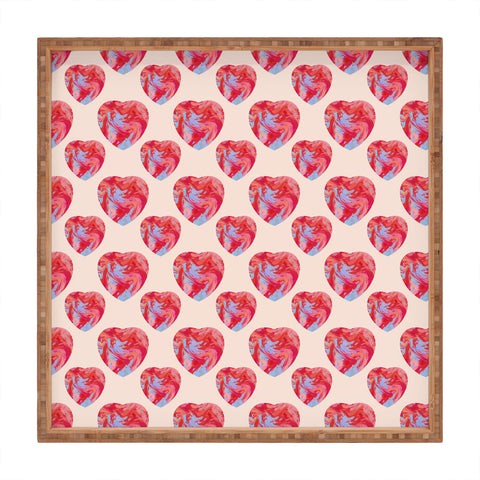 El buen limon Heart and love retro psychedelic Square Tray