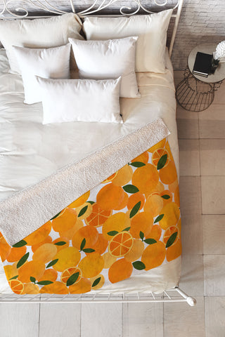 El buen limon mediterranean oranges still life Fleece Throw Blanket