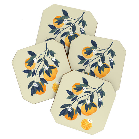 El buen limon Oranges branch and flowers Coaster Set