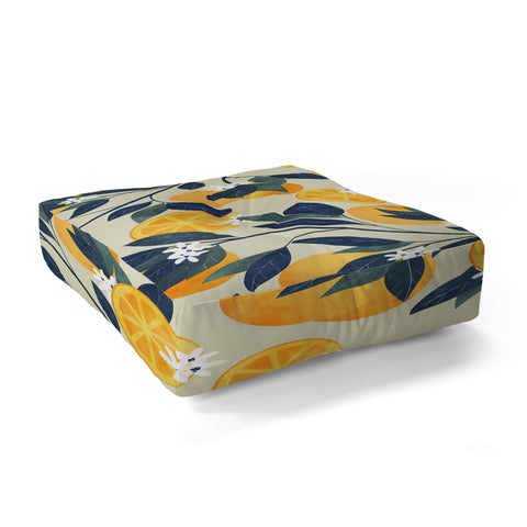 El buen limon Oranges branch and flowers Floor Pillow Square