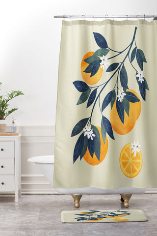 El buen limon Oranges branch and flowers Shower Curtain And Mat