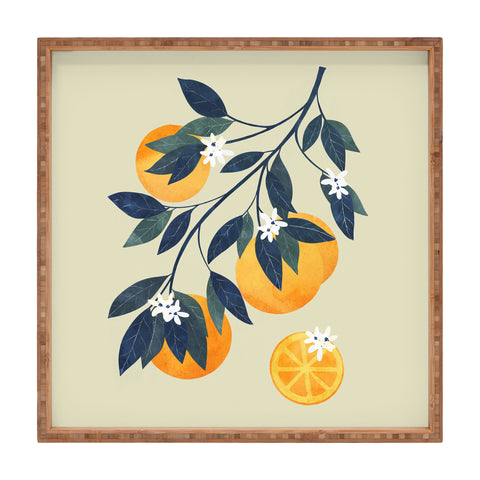 El buen limon Oranges branch and flowers Square Tray